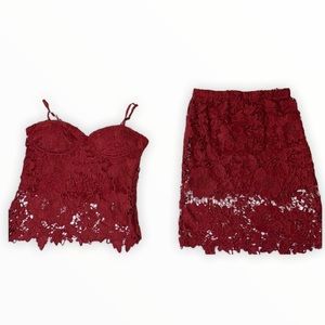 2 Piece Set Lace Cutout Wine